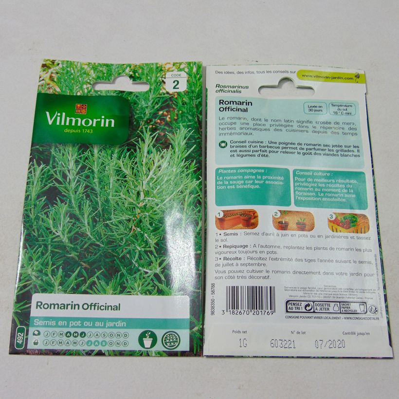 Example of Rosmarin - Vilmorin - Rosmarinus officinalis per 1 g seed pack as you get