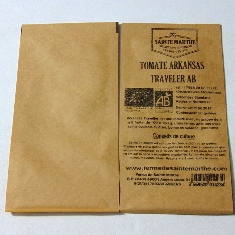 Example of Tomate Arkansas Traveler Bio per pack of 50 seeds as you get