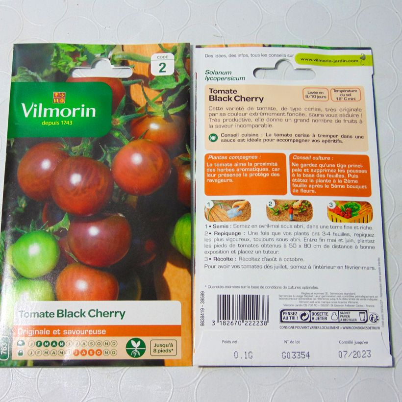 Example of Kirschtomate Black Cherry - Vilmorin per pack of 30 seeds (0,1g) as you get