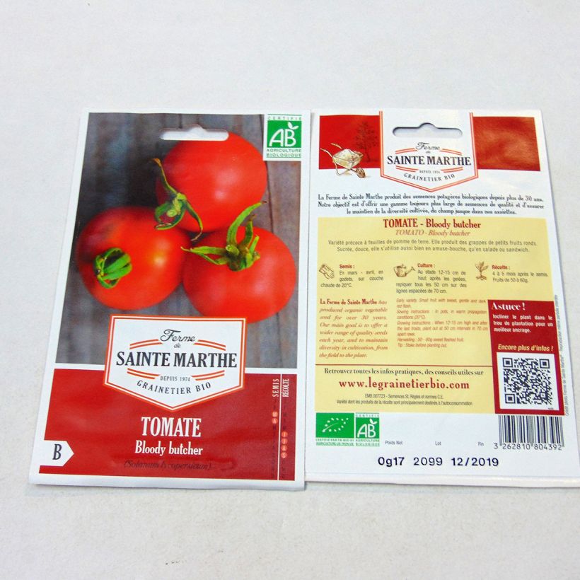 Example of Tomate Bloody Butcher Bio per pack of 60 seeds as you get