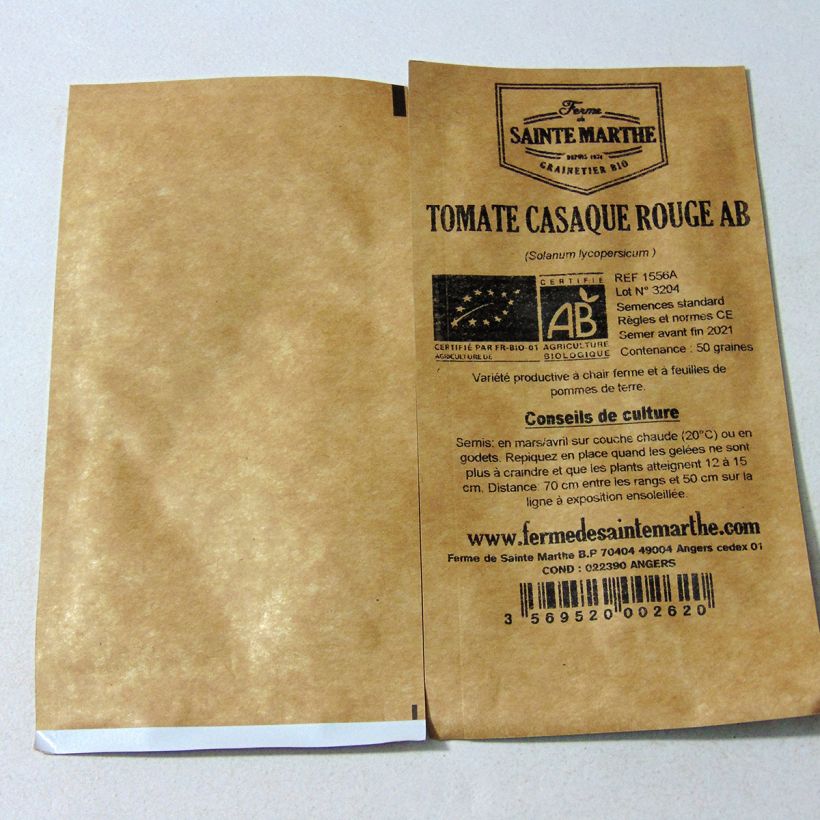 Example of Tomate Casaque Rouge Bio per pack of 50 seeds as you get
