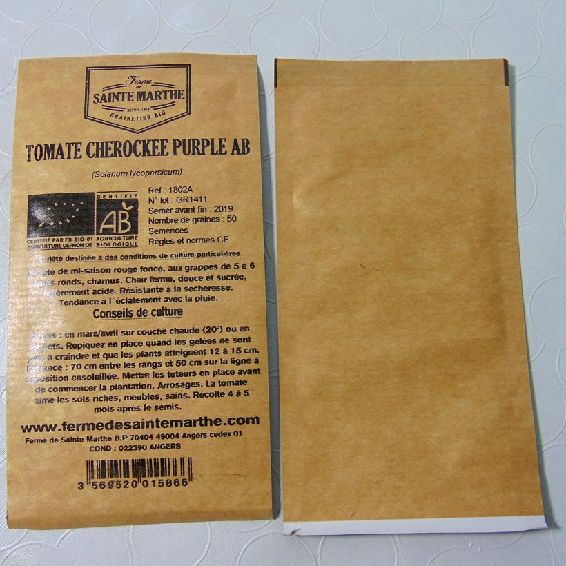Example of Tomate Cherokee Purple Bio per pack of 50 seeds as you get