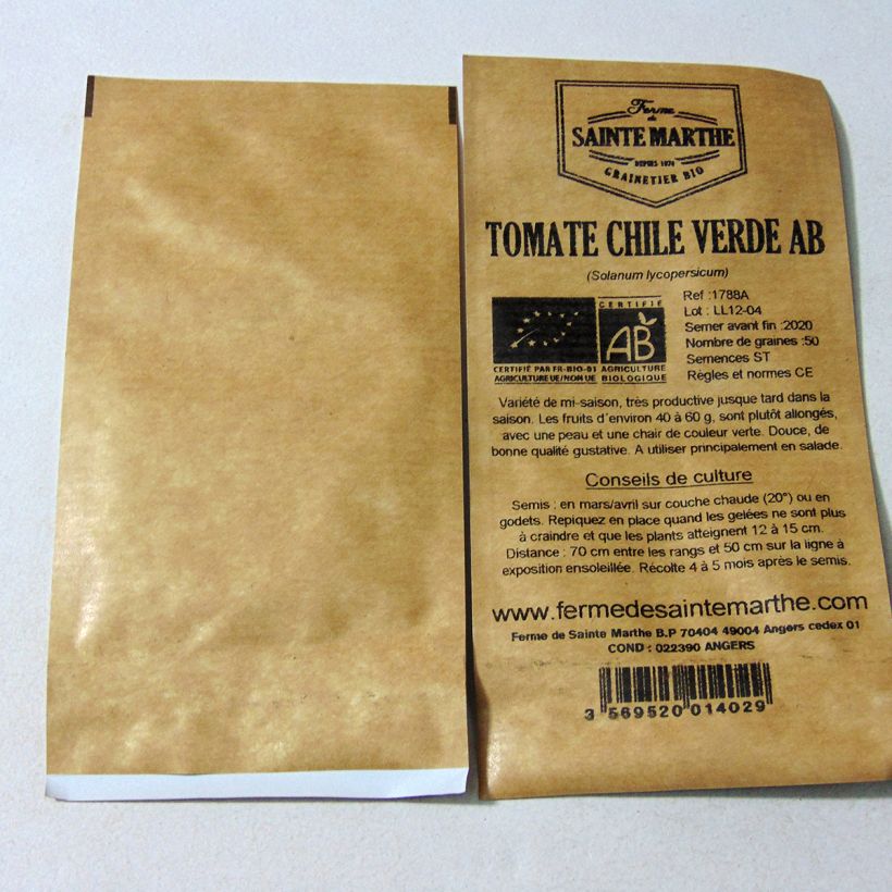 Example of Tomate Chile Verde Bio per pack of 50 seeds as you get