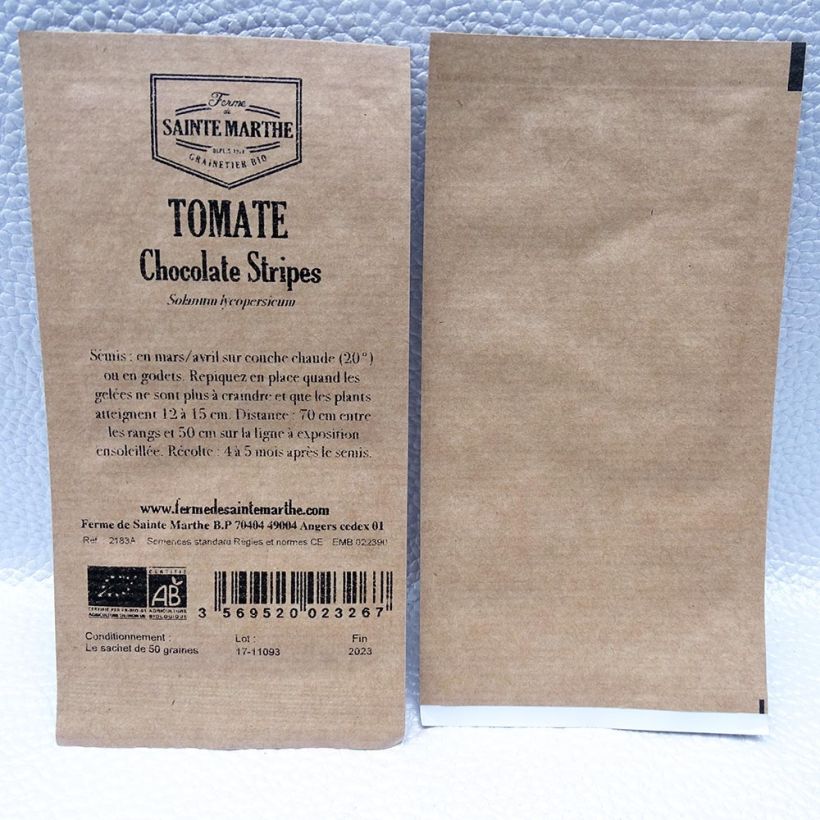 Example of Tomate Chocolate Stripes Bio per pack of 50 seeds as you get