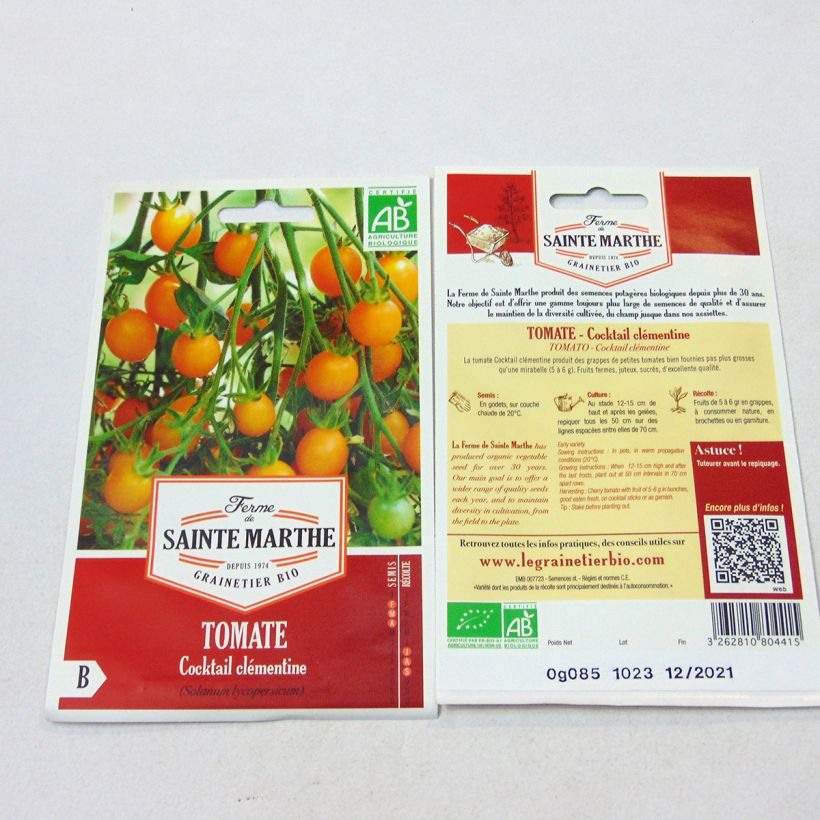 Example of Tomate Cocktail Clémentine Bio per pack of 50 seeds as you get