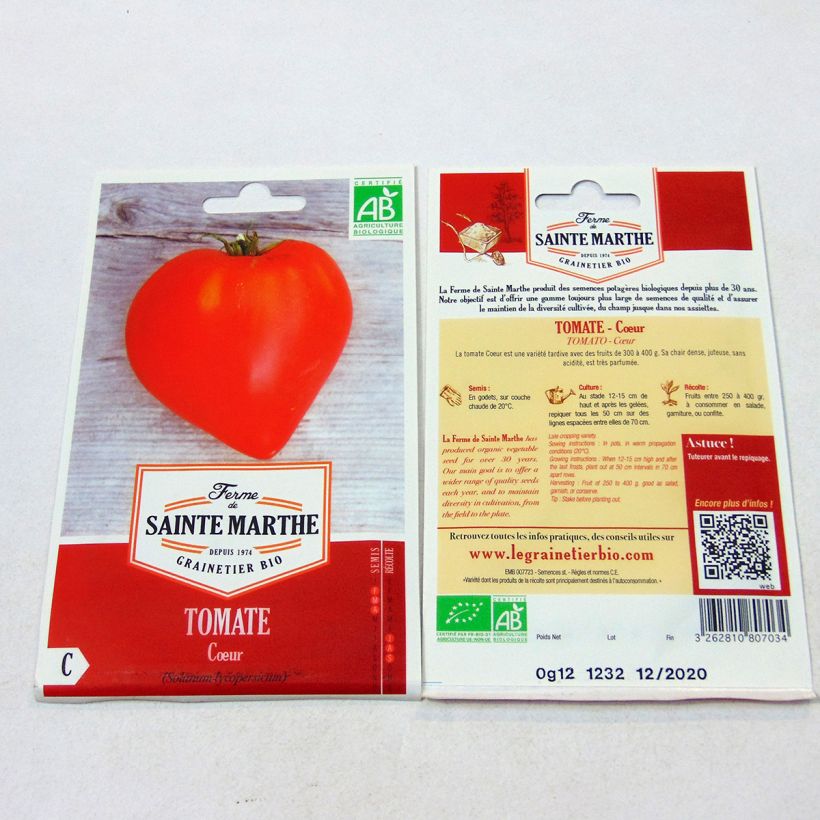 Example of Fleischtomate Coeur Bio per pack of 30 seeds as you get
