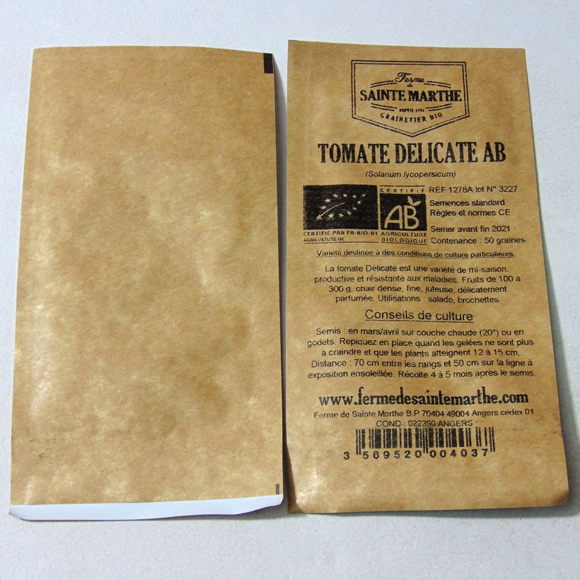 Example of Tomate Delicate Bio per pack of 50 seeds as you get