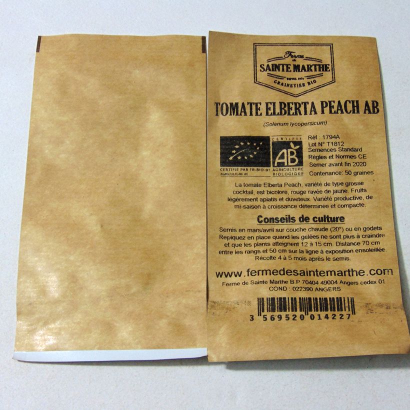 Example of Tomate Elberta Peach Bio per pack of 50 seeds as you get