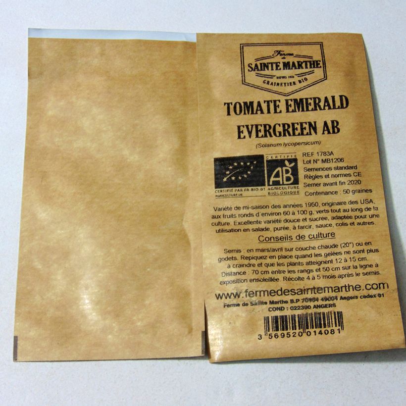 Example of Tomate Emerald Evergreen Bio per pack of 50 seeds as you get