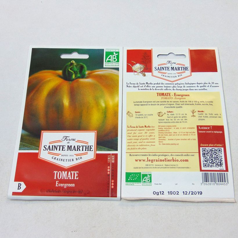 Example of Tomate Evergreen Bio per pack of 60 seeds as you get