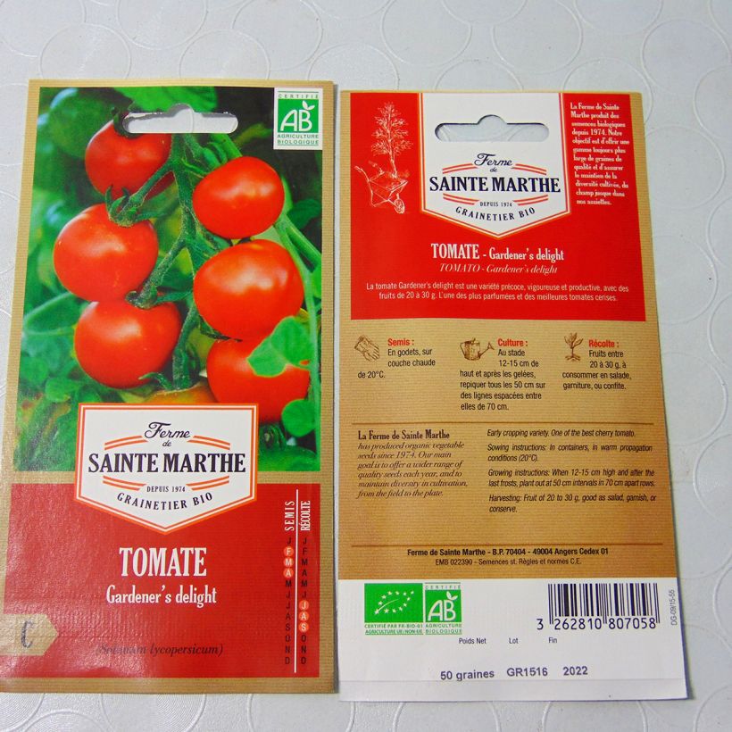 Example of Tomate Gardeners Delight Bio per pack of 60 seeds as you get
