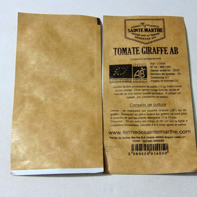 Example of Tomate Giraffe Bio per pack of 50 seeds as you get