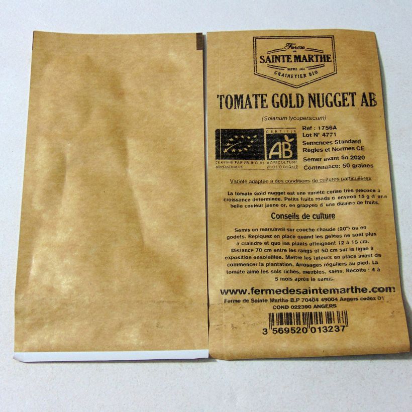 Example of Tomate Gold Nugget Bio per pack of 50 seeds as you get