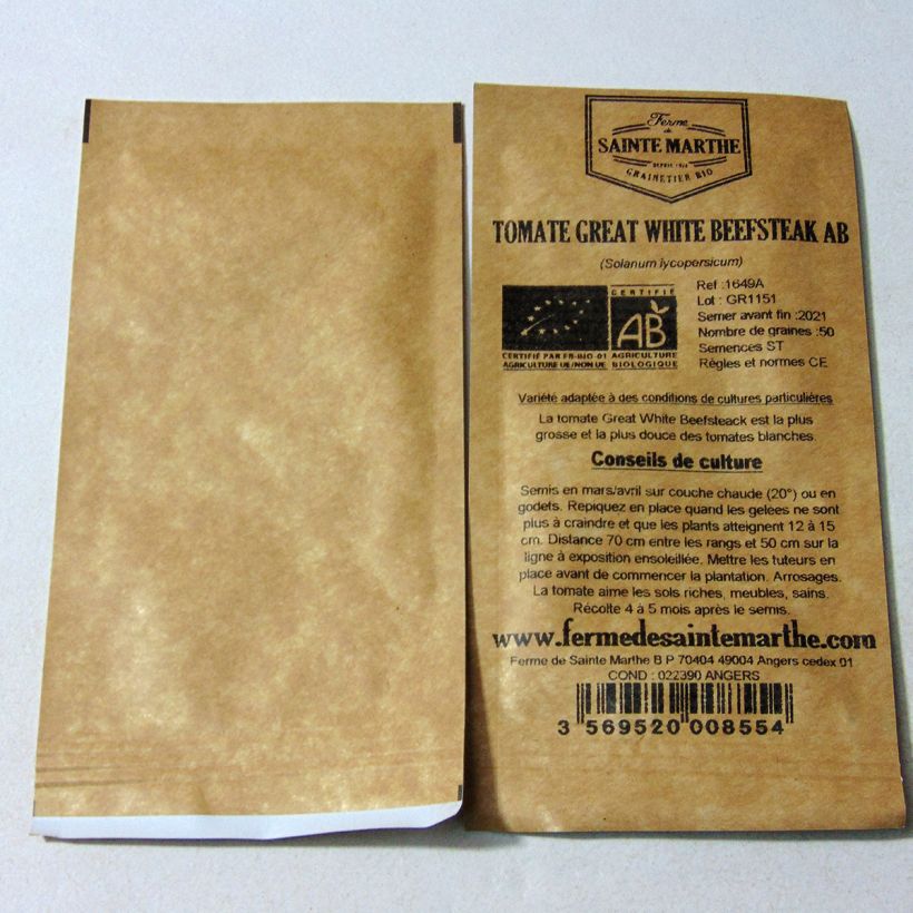 Example of Tomate Great White Beefsteak Bio per pack of 50 seeds as you get