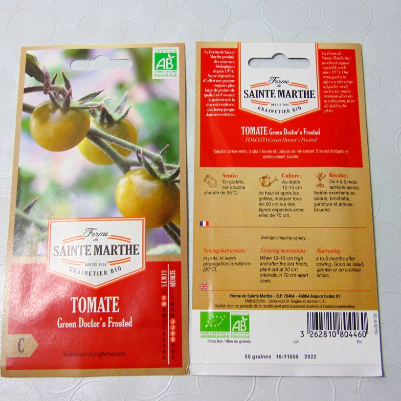 Example of Tomate Green Doctor's Frosted Bio per pack of 50 seeds as you get