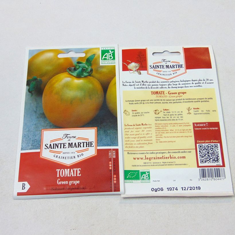Example of Tomate Green Grape Bio per pack of 100 seeds as you get
