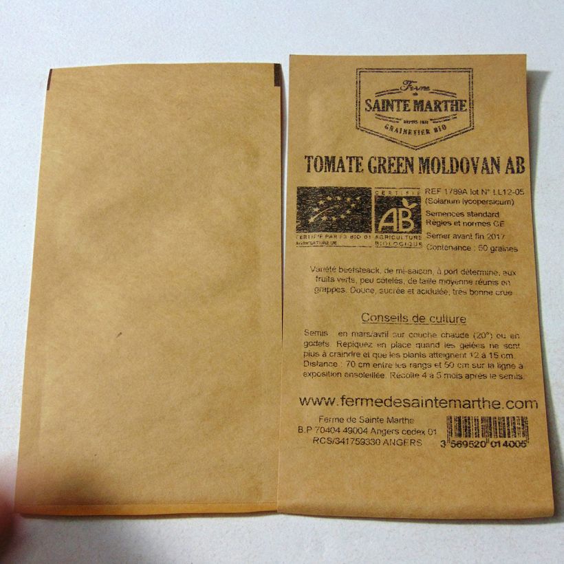Example of Tomate Green Moldovan Bio per pack of 50 seeds as you get