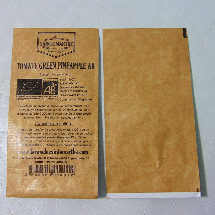 Example of Tomate Green Pineapple Bio per pack of 50 seeds as you get