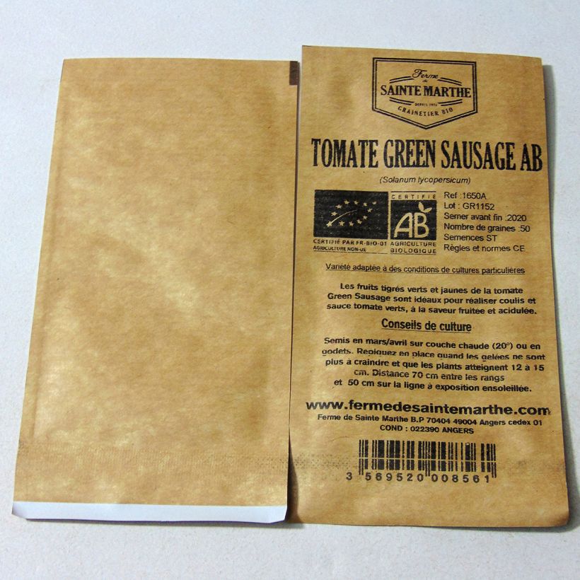 Example of Tomate Green Sausage Bio per pack of 50 seeds as you get