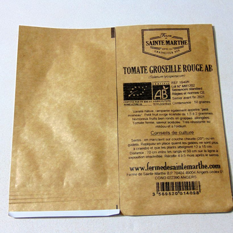 Example of Tomate Groseille Rouge Bio per pack of 50 seeds as you get