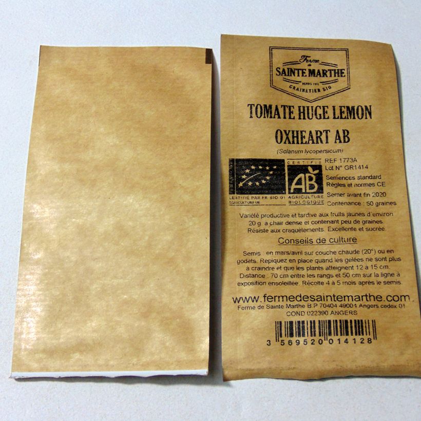 Example of Tomate Huge Lemon Oxheart Bio per pack of 50 seeds as you get