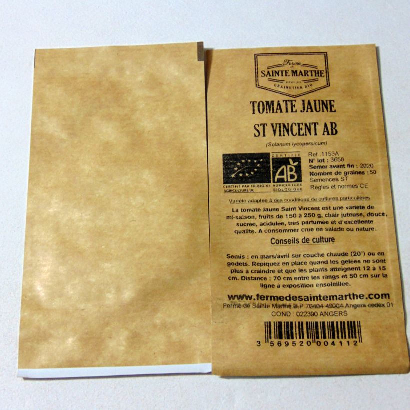 Example of Tomate Jaune Saint Vincent Bio per pack of 50 seeds as you get