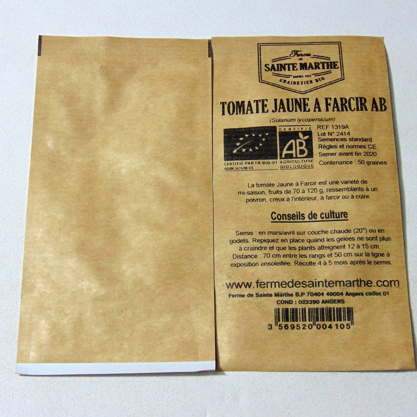Example of Tomate Jaune à farcir Bio per pack of 50 seeds as you get