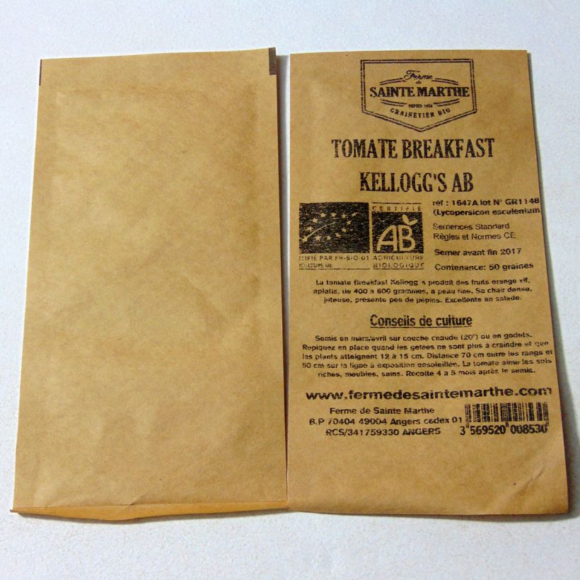 Example of Tomate Kellogg's Breakfast Bio per pack of 50 seeds as you get