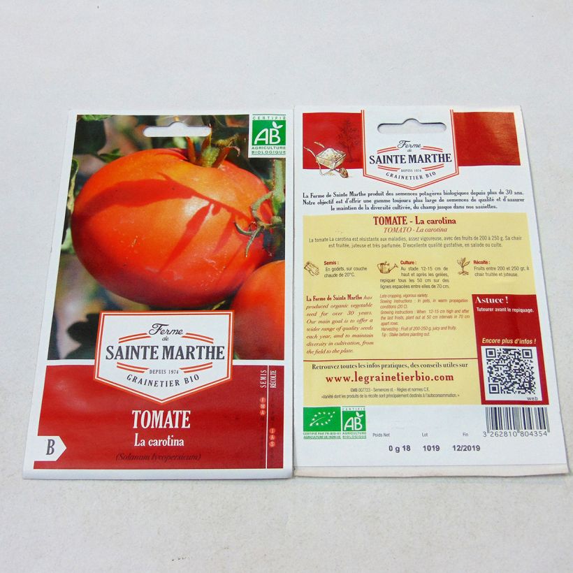 Example of Tomate La Carotina Bio per pack of 40 seeds as you get