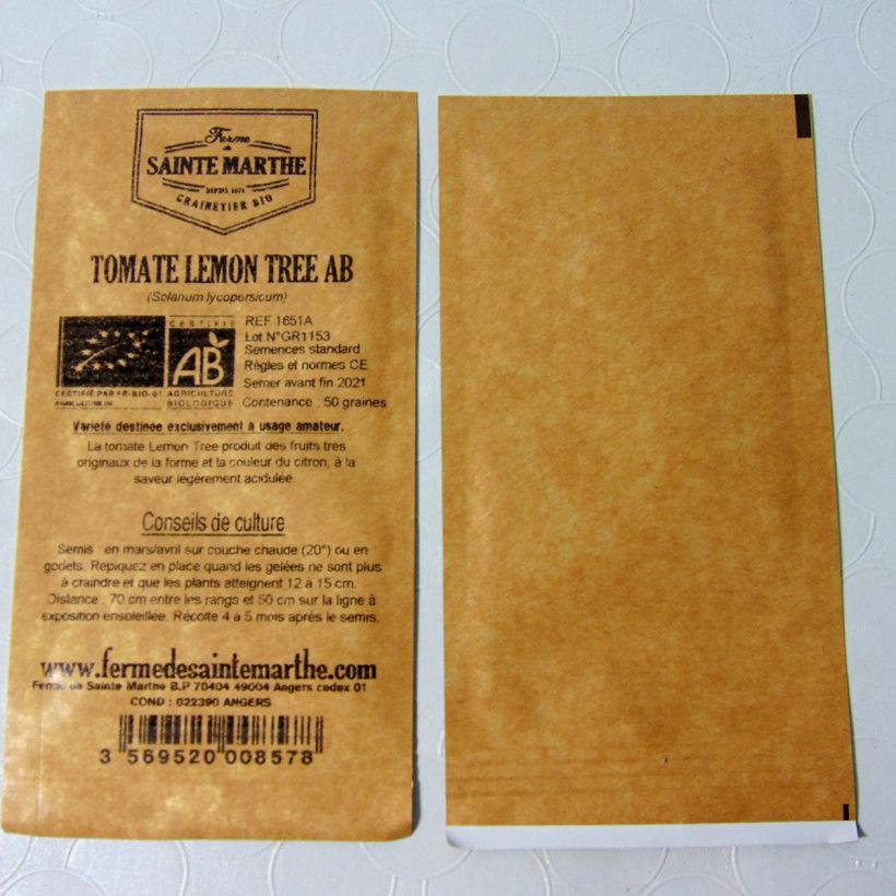 Example of Tomate Lemon Tree Bio per pack of 50 seeds as you get