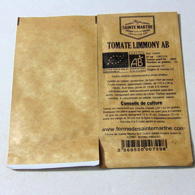 Example of Tomate Limmony Bio per pack of 50 seeds as you get