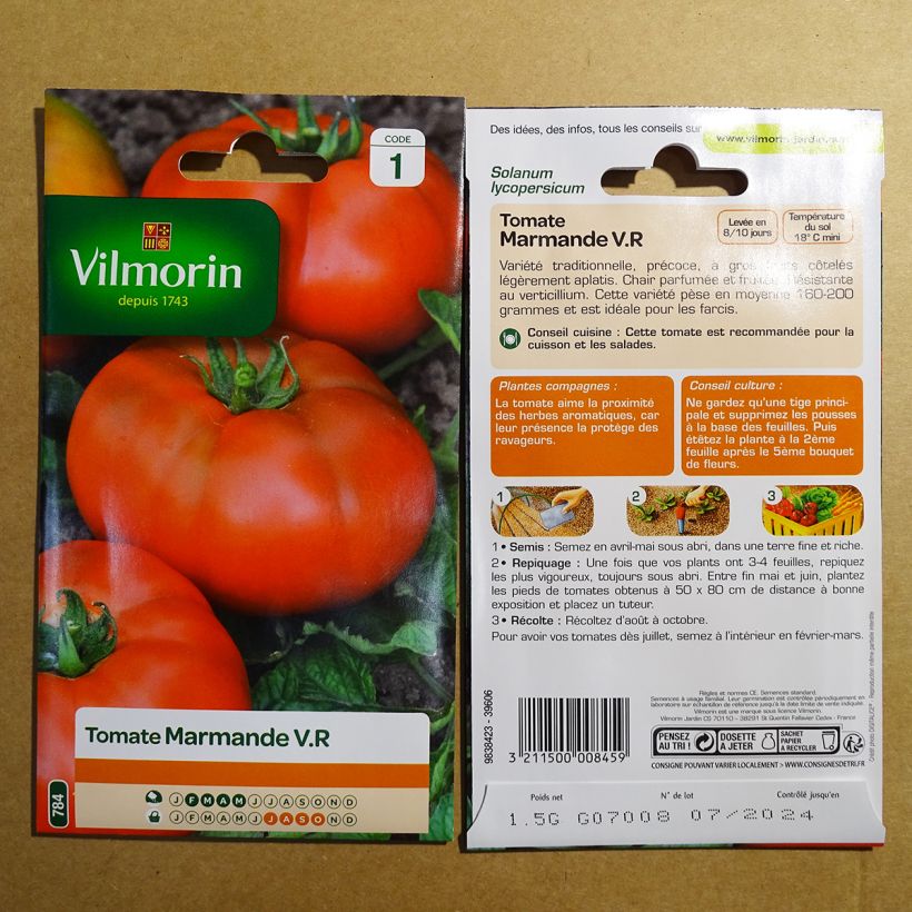 Example of Tomate Marmande - Vilmorin per pack of 450 seeds (1.5g) as you get