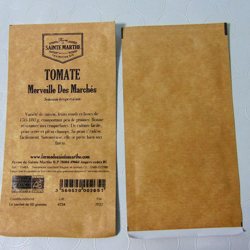 Example of Tomate Merveille des Marchés Bio per pack of 50 seeds as you get