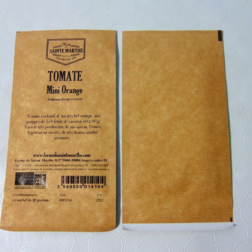 Example of Tomate Mini Orange Bio per pack of 50 seeds as you get