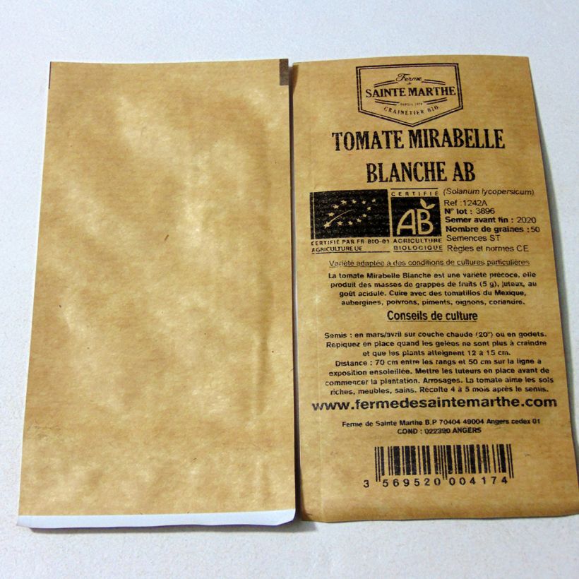 Example of Tomate Mirabelle blanche Bio per pack of 50 seeds as you get