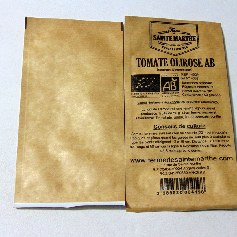 Example of Tomate Olirose Bio per pack of 50 seeds as you get