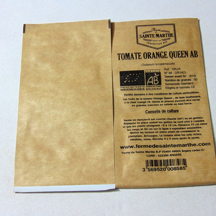 Example of Tomate Orange Queen Bio per pack of 50 seeds as you get