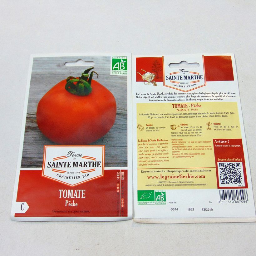 Example of Tomate Pêche Bio per pack of 40 seeds as you get