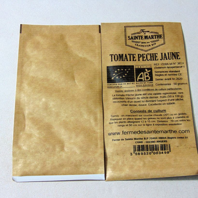 Example of Tomate Pêche jaune Bio per pack of 50 seeds as you get