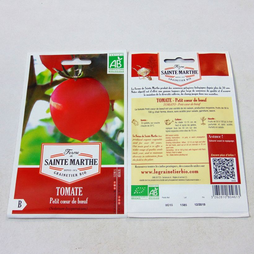 Example of Tomate Petit Coeur De Boeuf Bio per pack of 50 seeds as you get
