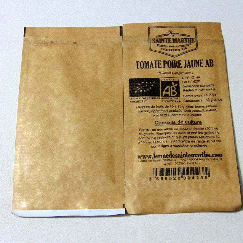 Example of Tomate Poire jaune Bio per pack of 50 seeds as you get