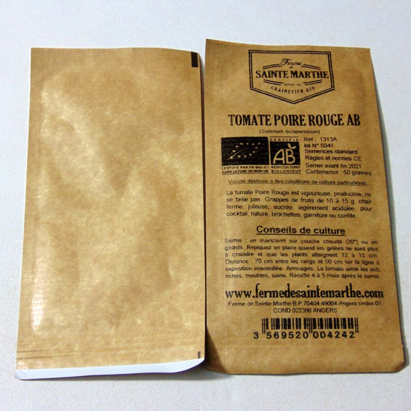 Example of Tomate Poire rouge Bio per pack of 50 seeds as you get