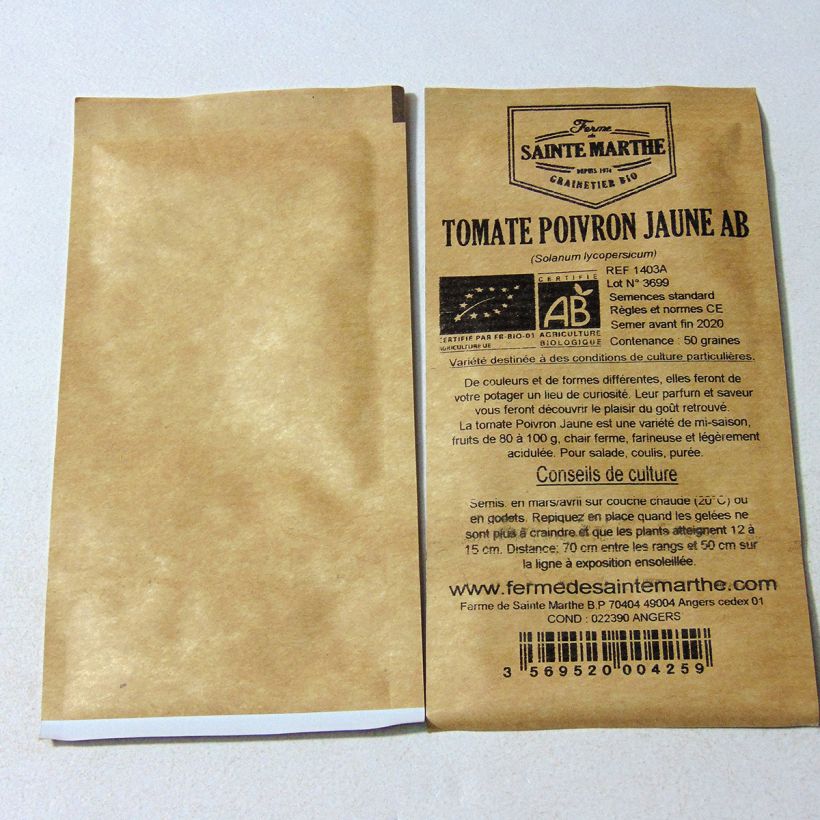 Example of Tomate Poivron jaune Bio per pack of 50 seeds as you get