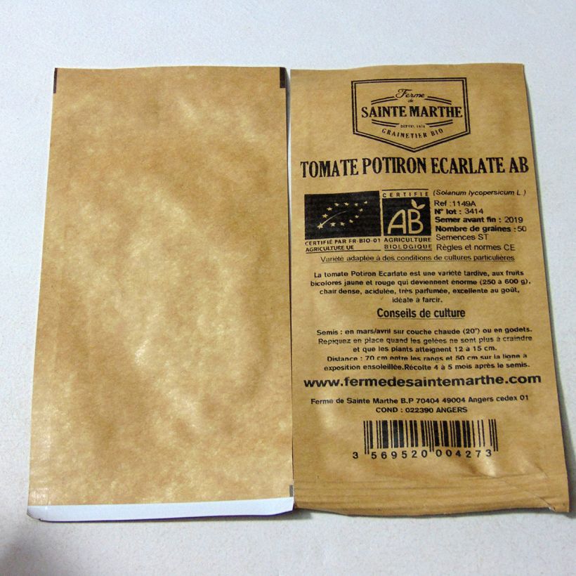 Example of Tomate Potiron écarlate Bio per pack of 50 seeds as you get