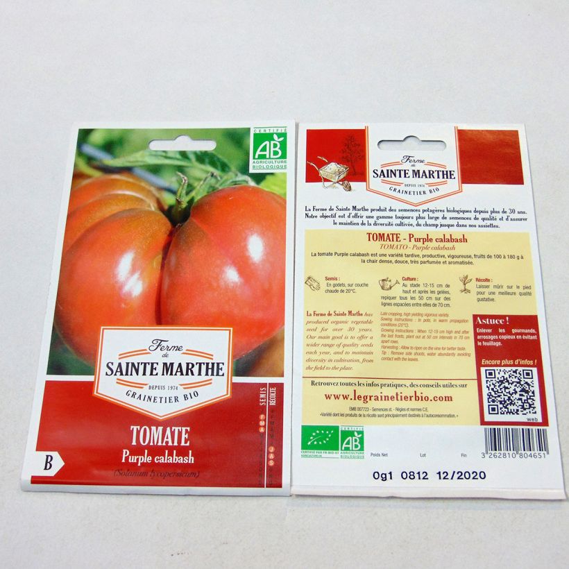Example of Tomate Purple Calabash Bio per pack of 40 seeds as you get
