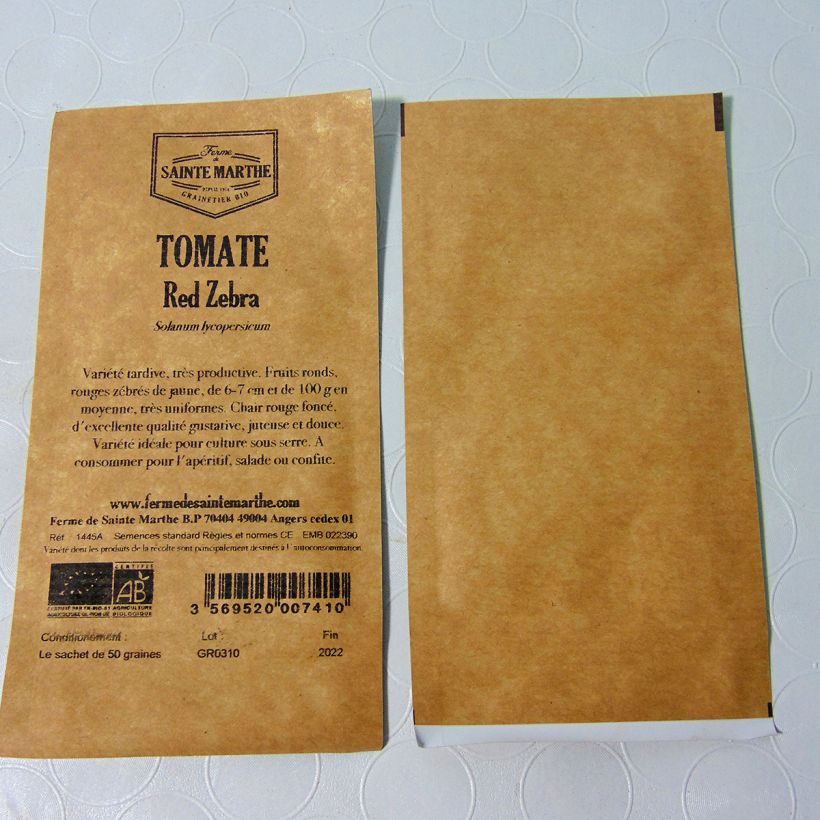 Example of Tomate Red Zebra Bio per pack of 50 seeds as you get