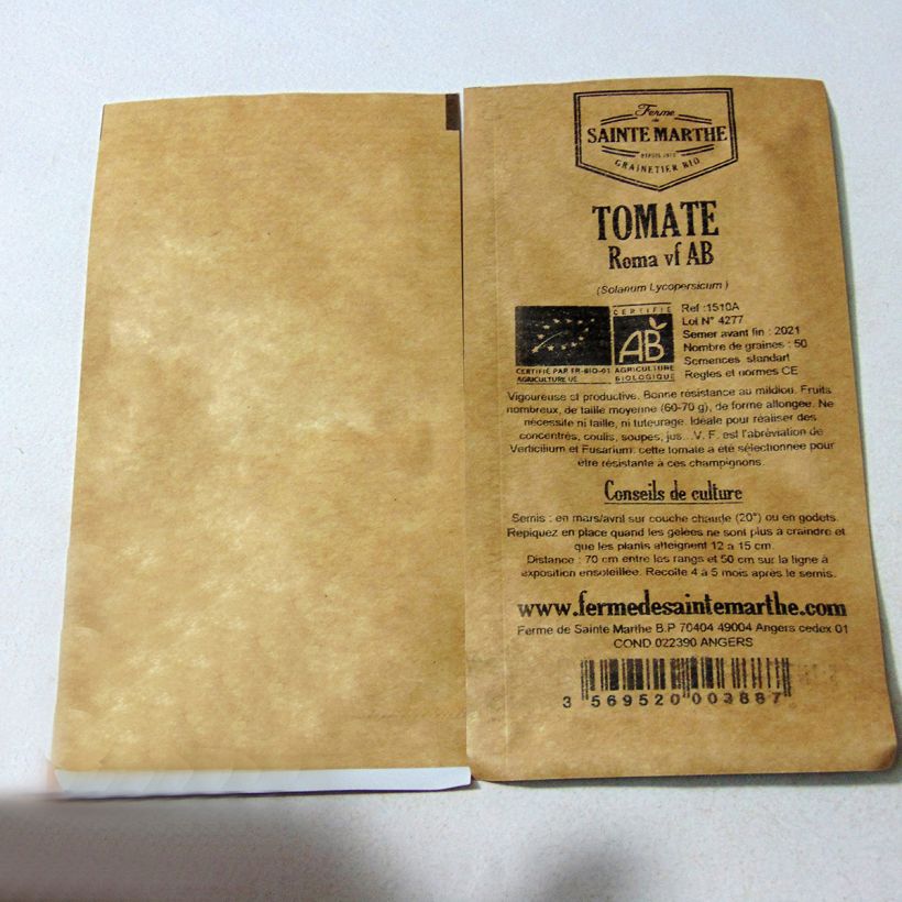 Example of Tomate Roma VF Bio per pack of 50 seeds as you get