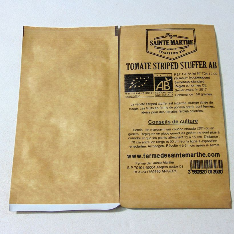 Example of Tomate Striped Stuffer Bio per pack of 50 seeds as you get