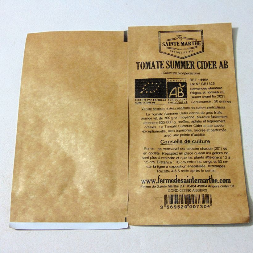 Example of Tomate Summer Cider Bio per pack of 50 seeds as you get
