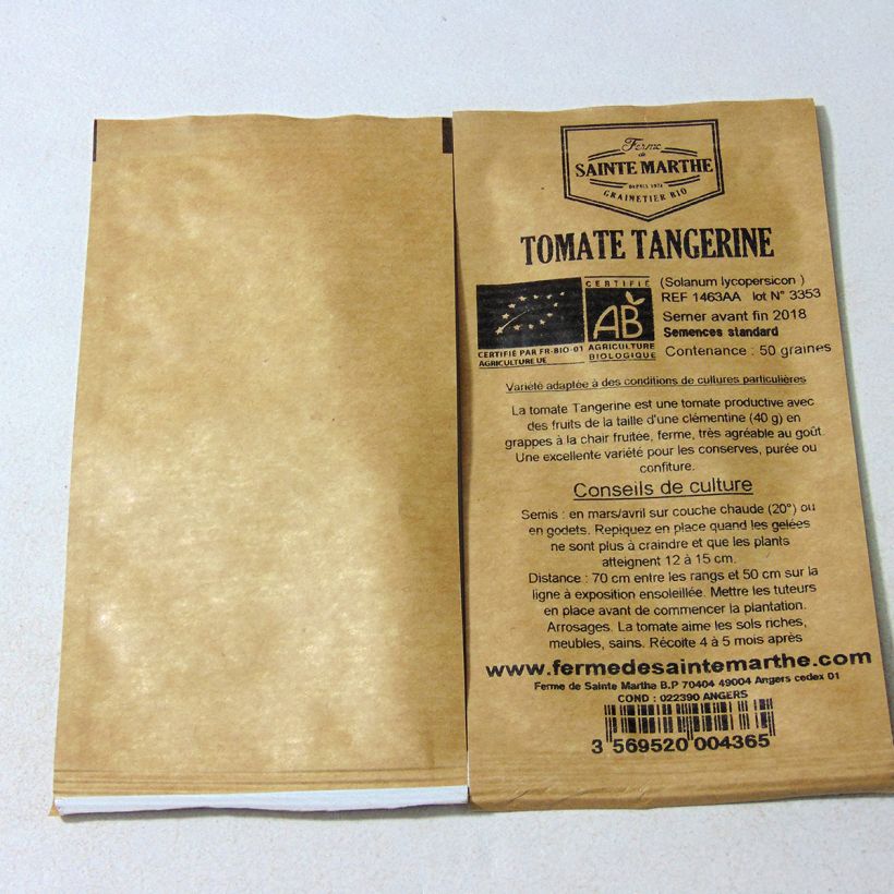 Example of Tomate Tangerine Bio per pack of 50 seeds as you get